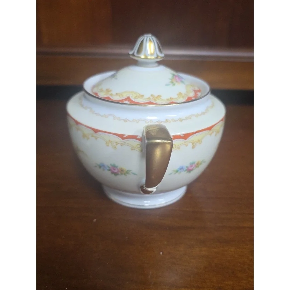 Vintage Noritake Oradell 588 Sugar Bowl w/Lid & Creamer floral pattern‎